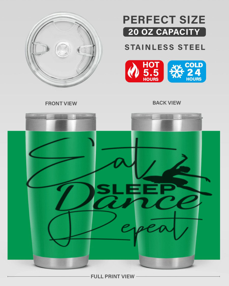 Eat Sleep Dance Repeat 36# Tumbler in stainless steel with a vibrant print, showcasing a dance theme, perfect for hot and cold beverages.