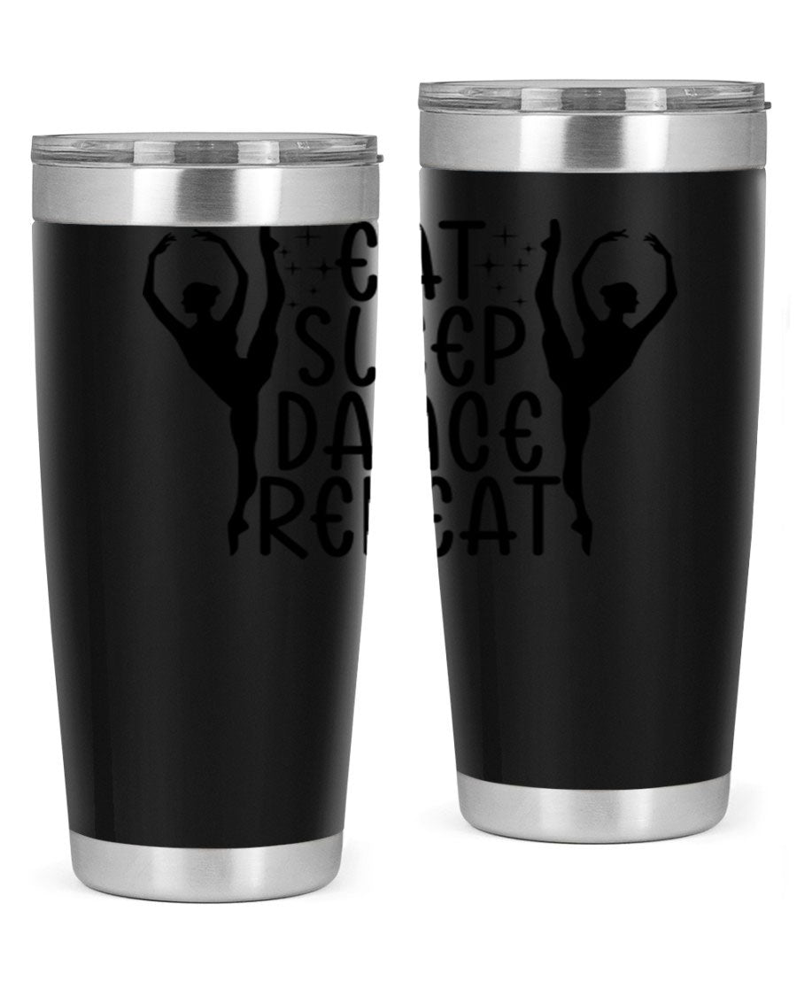 A stylish eat sleep dance repeat37# tumbler featuring a double wall vacuum design, perfect for keeping drinks hot or cold.