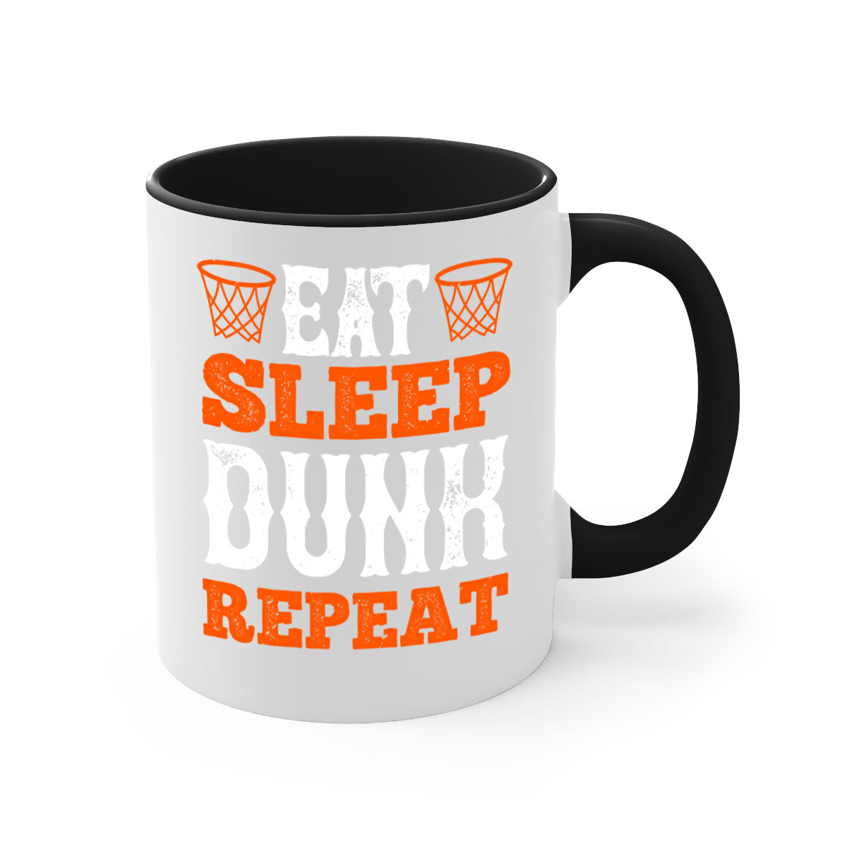 Eat Sleep Dunk Repeat 1283# Mug with colorful handle and interior, showcasing a glossy finish, perfect for basketball fans.