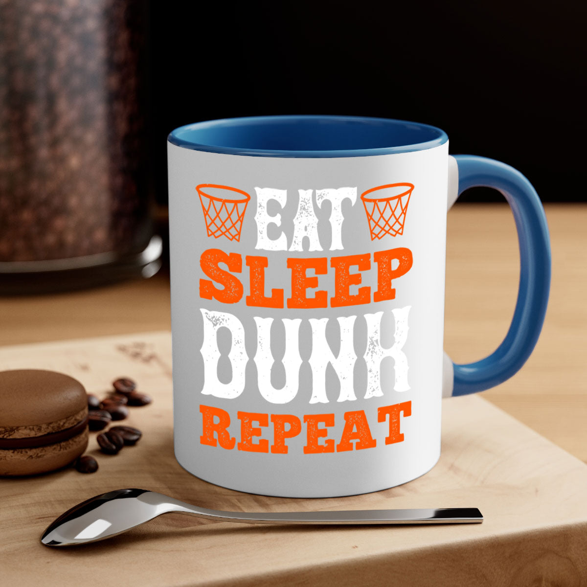 Eat Sleep Dunk Repeat 1283# Mug with colorful handle and interior, showcasing a glossy finish, perfect for basketball fans.