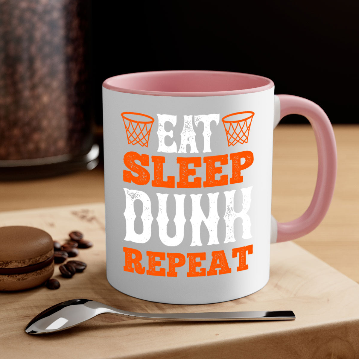 Eat Sleep Dunk Repeat 1283# Mug with colorful handle and interior, showcasing a glossy finish, perfect for basketball fans.