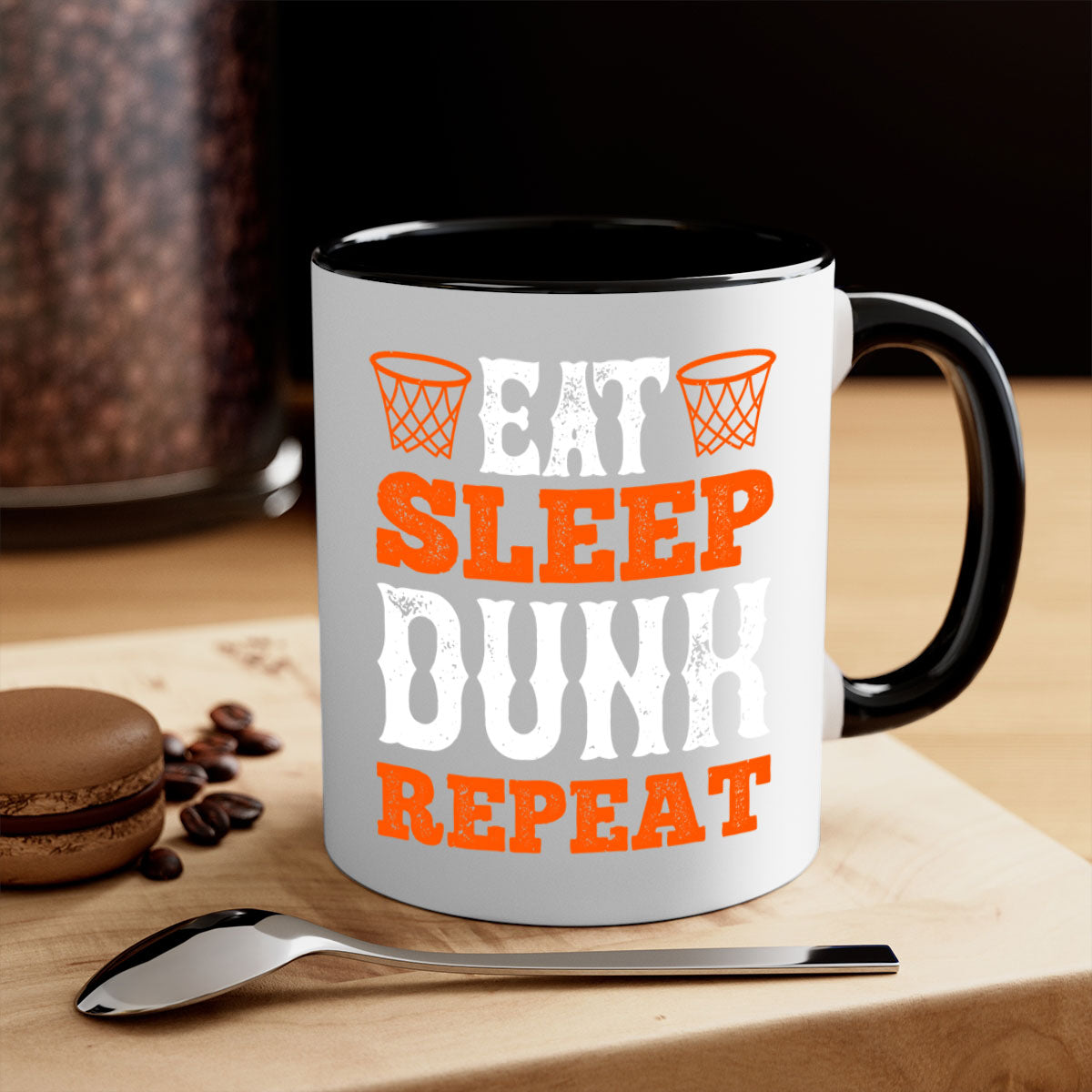 Eat Sleep Dunk Repeat 1283# Mug with colorful handle and interior, showcasing a glossy finish, perfect for basketball fans.