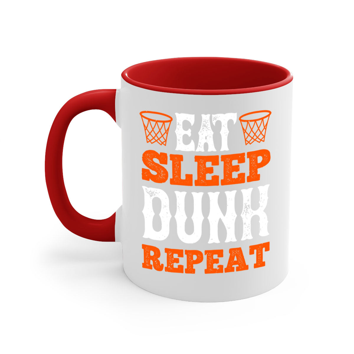 Eat Sleep Dunk Repeat 1283# Mug with colorful handle and interior, showcasing a glossy finish, perfect for basketball fans.