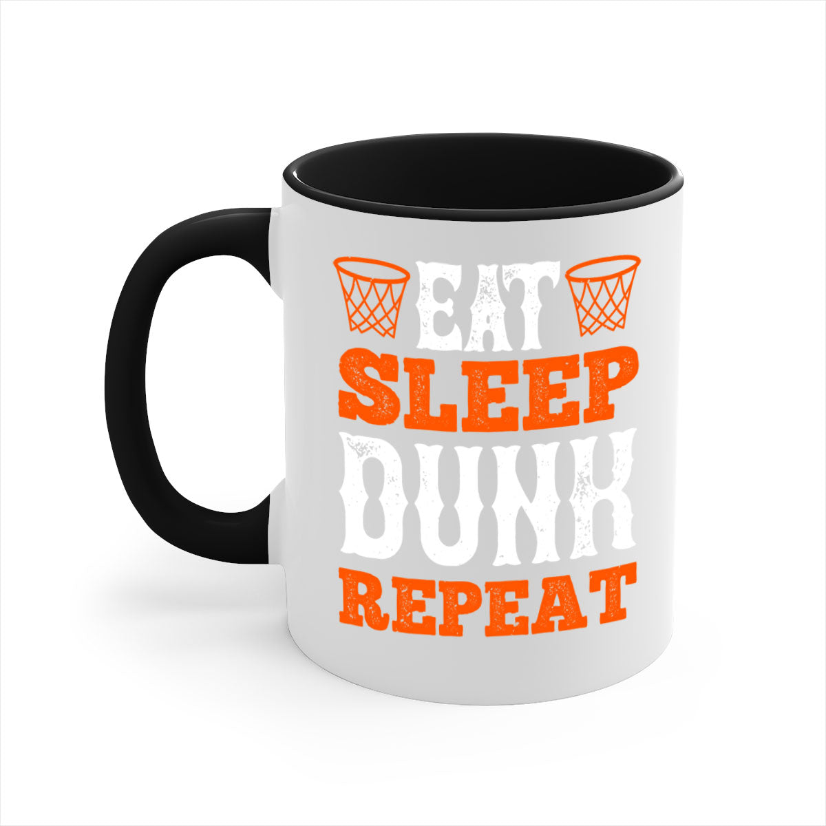 Eat Sleep Dunk Repeat 1283# Mug with colorful handle and interior, showcasing a glossy finish, perfect for basketball fans.