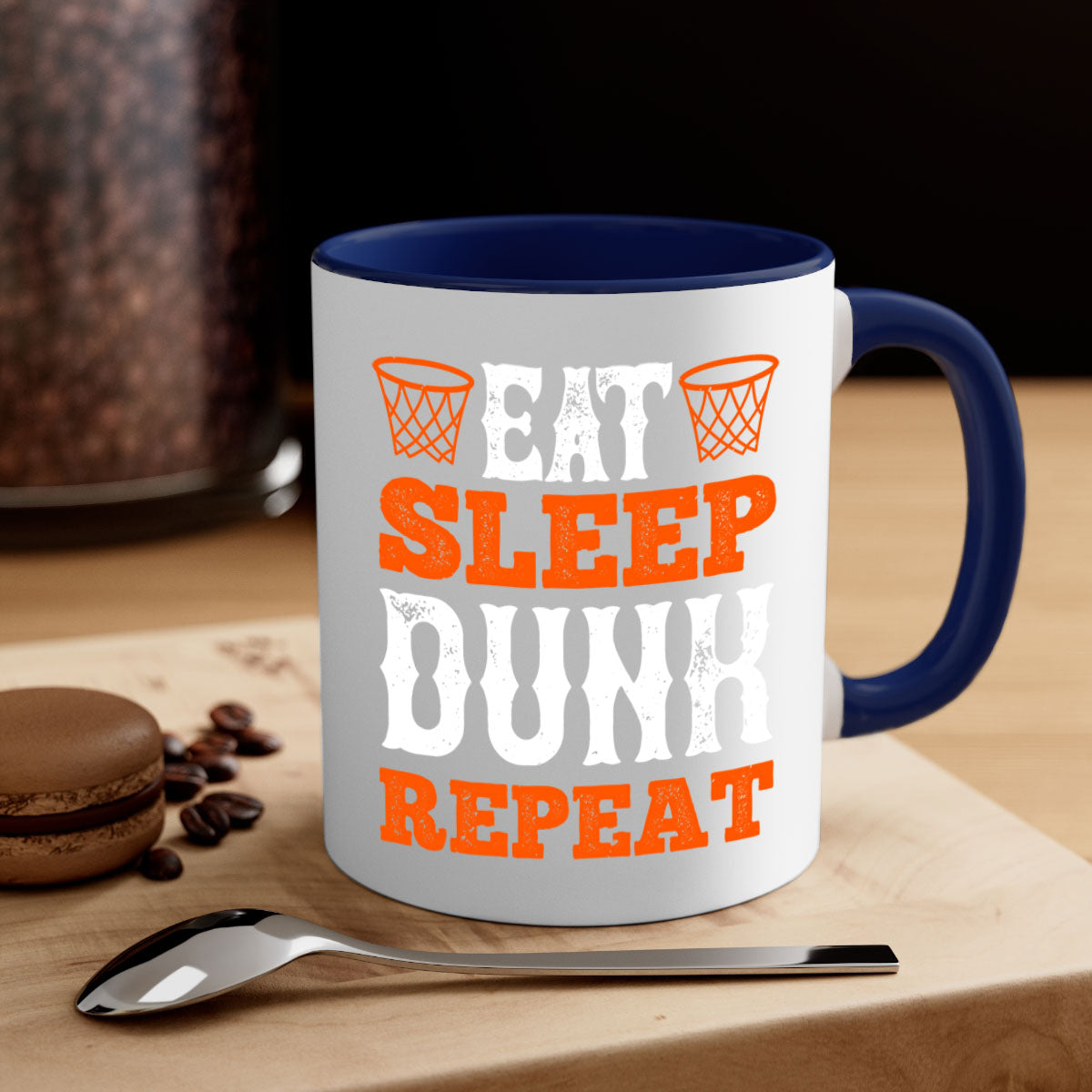 Eat Sleep Dunk Repeat 1283# Mug with colorful handle and interior, showcasing a glossy finish, perfect for basketball fans.