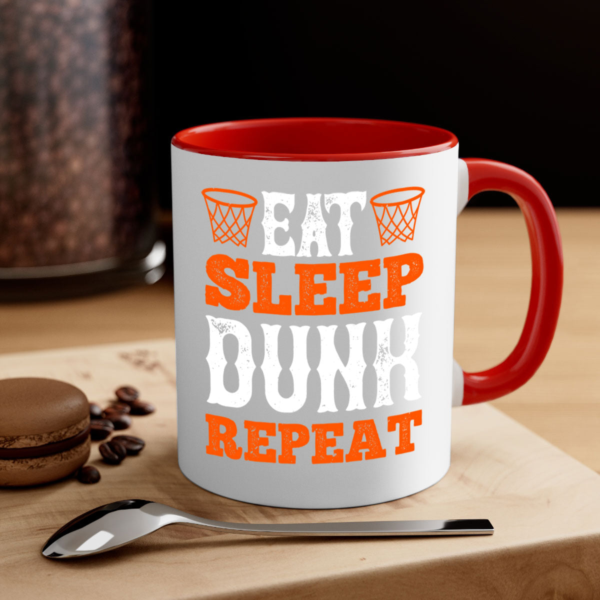 Eat Sleep Dunk Repeat 1283# Mug with colorful handle and interior, showcasing a glossy finish, perfect for basketball fans.