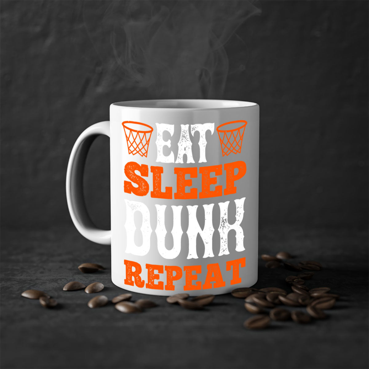 Eat Sleep Dunk Repeat 1283# Mug with colorful handle and interior, showcasing a glossy finish, perfect for basketball fans.