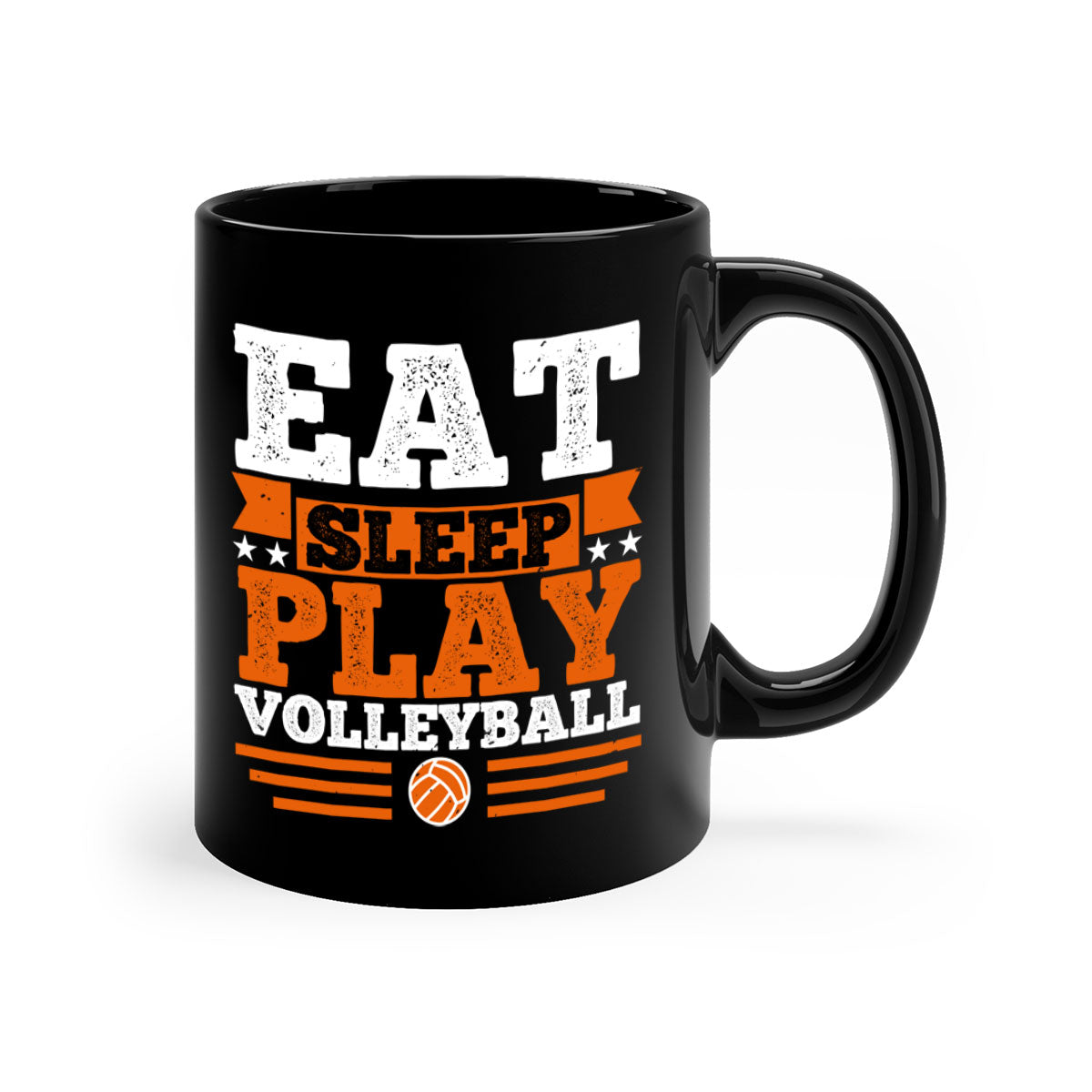 Eat Sleep Play Volleyball Mug with colorful handle and glossy finish, available in multiple colors and sizes.