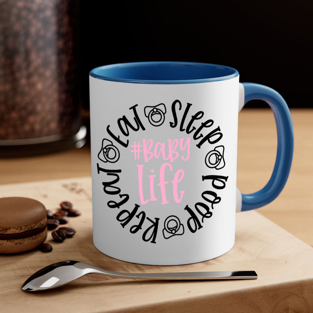 Eat Sleep Poop Repeat BabyLife Style 97# Mug with colorful handle and glossy finish, perfect for coffee and tea.