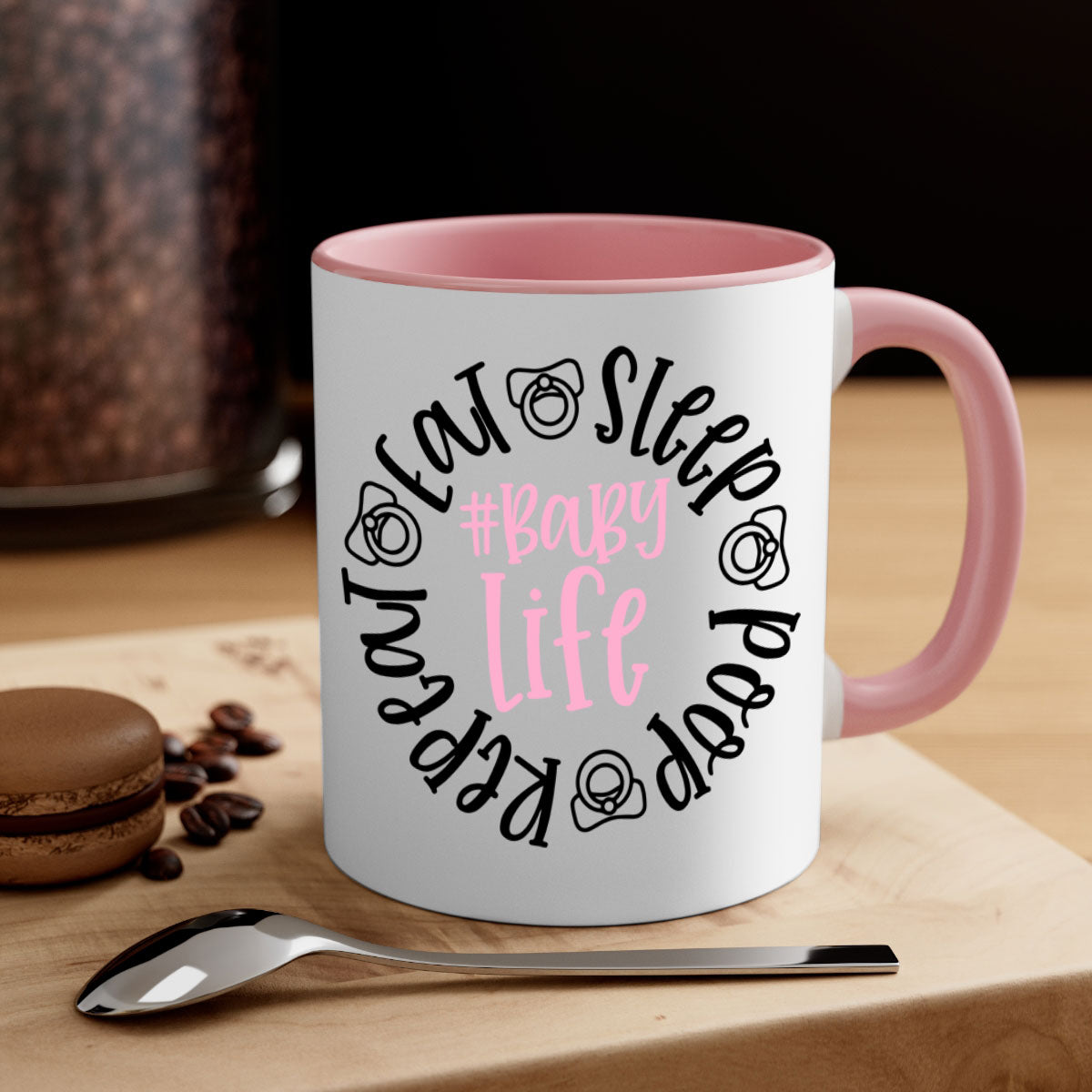 Eat Sleep Poop Repeat BabyLife Style 97# Mug with colorful handle and glossy finish, perfect for coffee and tea.