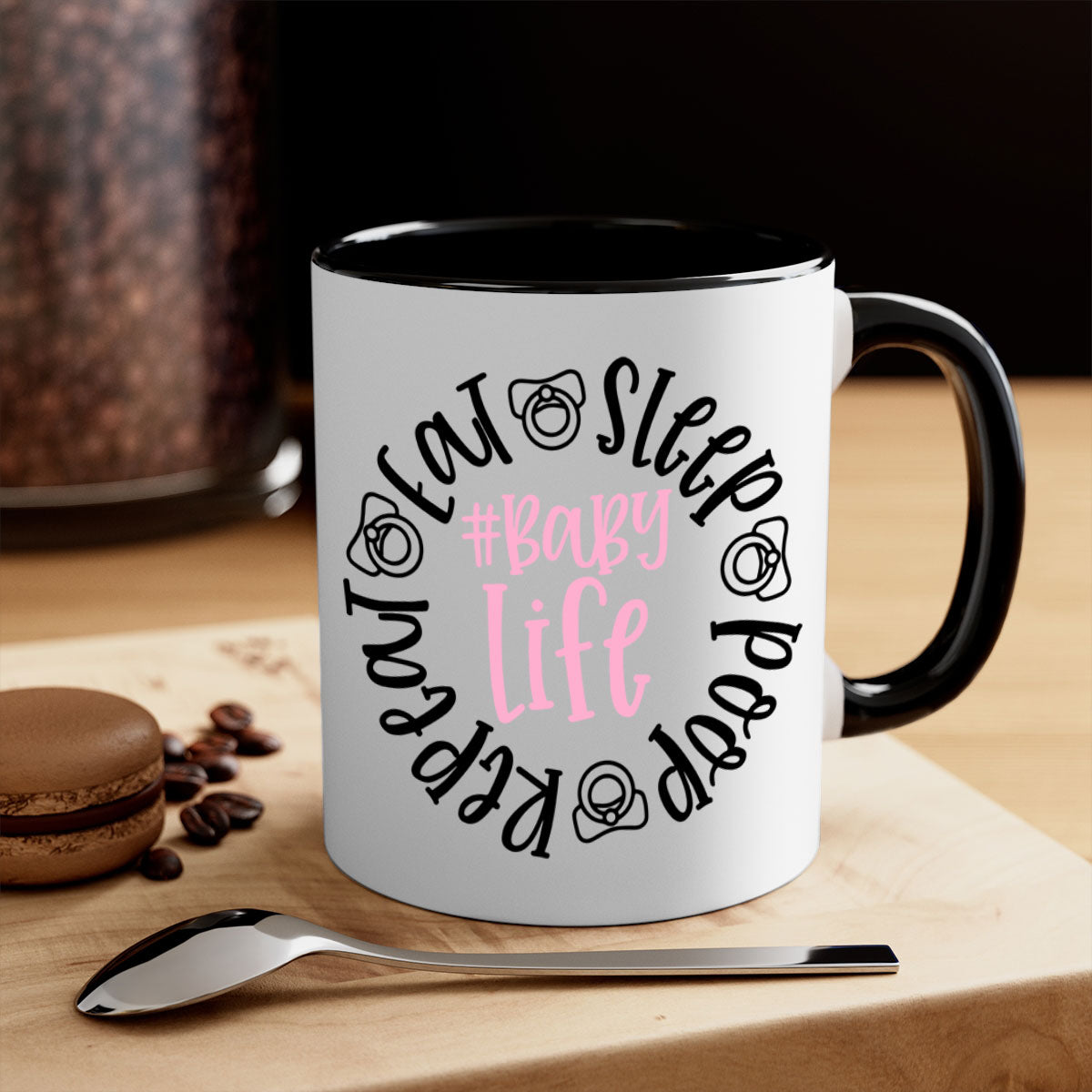 Eat Sleep Poop Repeat BabyLife Style 97# Mug with colorful handle and glossy finish, perfect for coffee and tea.