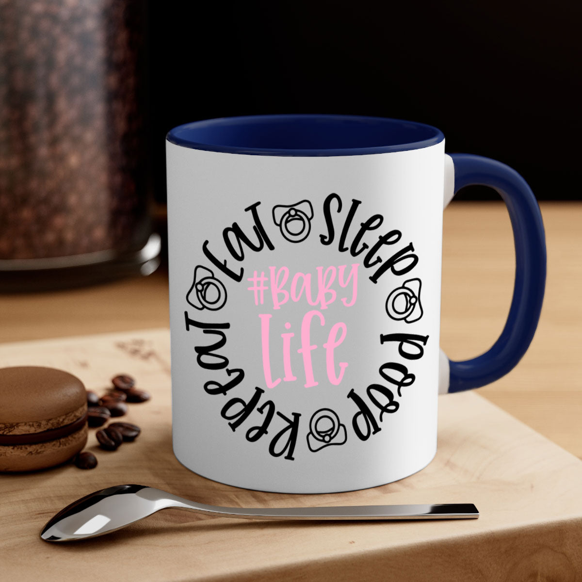 Eat Sleep Poop Repeat BabyLife Style 97# Mug with colorful handle and glossy finish, perfect for coffee and tea.