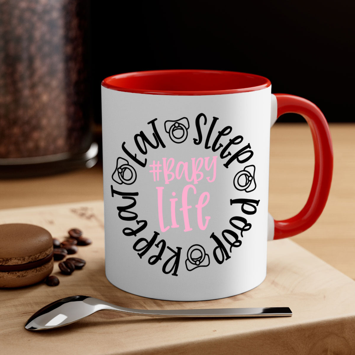 Eat Sleep Poop Repeat BabyLife Style 97# Mug with colorful handle and glossy finish, perfect for coffee and tea.