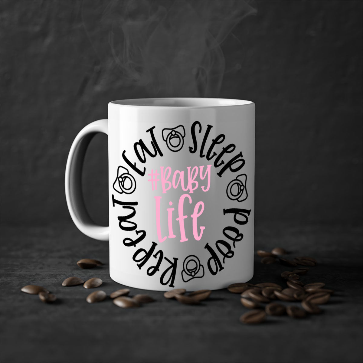 Eat Sleep Poop Repeat BabyLife Style 97# Mug with colorful handle and glossy finish, perfect for coffee and tea.