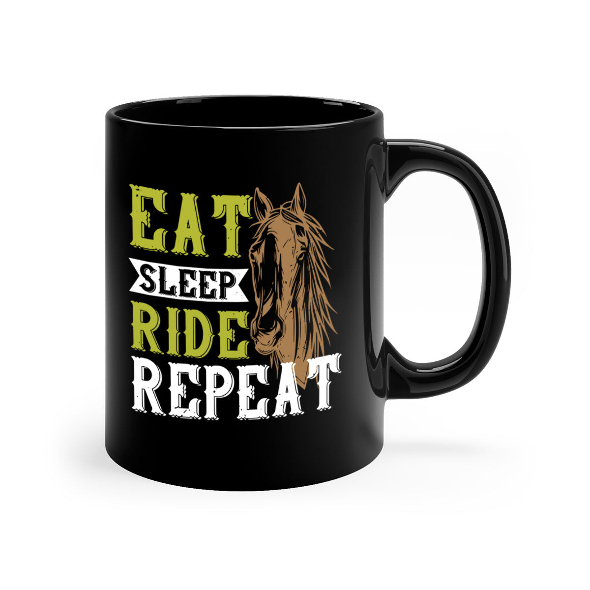 Eat Sleep Ride Repeat Style 7# Mug with a glossy finish and colored handle, available in multiple colors.