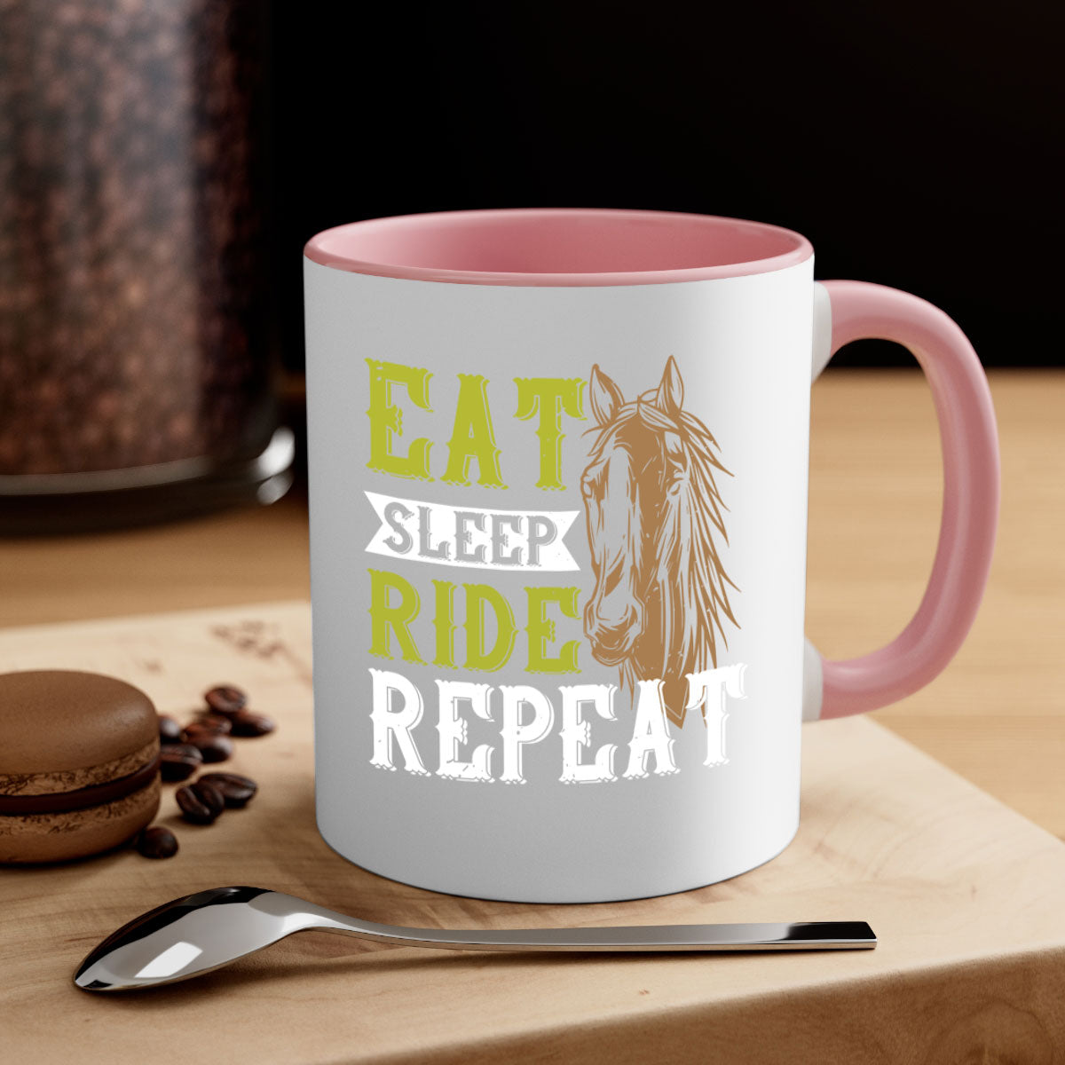 Eat Sleep Ride Repeat Style 7# Mug with a glossy finish and colored handle, available in multiple colors.