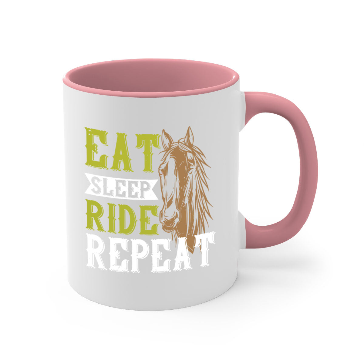 Eat Sleep Ride Repeat Style 7# Mug with a glossy finish and colored handle, available in multiple colors.