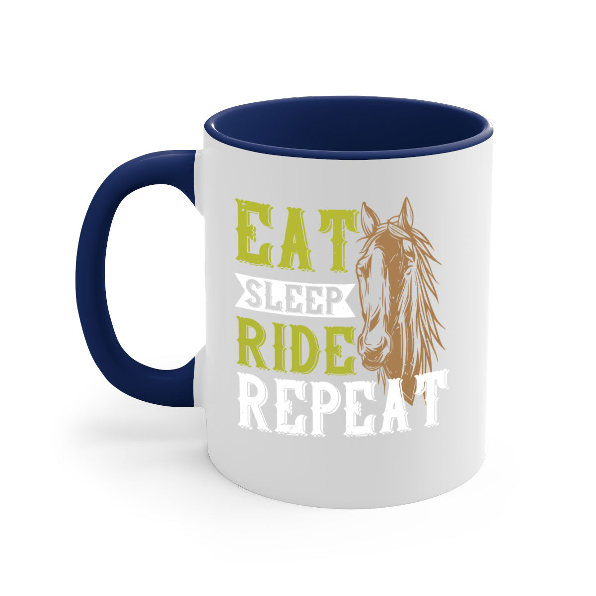 Eat Sleep Ride Repeat Style 7# Mug with a glossy finish and colored handle, available in multiple colors.