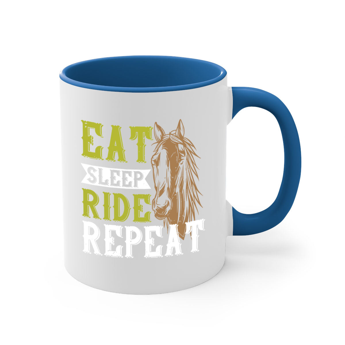 Eat Sleep Ride Repeat Style 7# Mug with a glossy finish and colored handle, available in multiple colors.