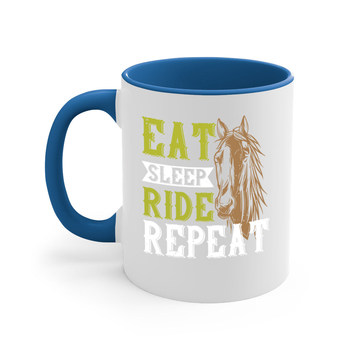 Eat Sleep Ride Repeat Style 7# Mug with a glossy finish and colored handle, available in multiple colors.