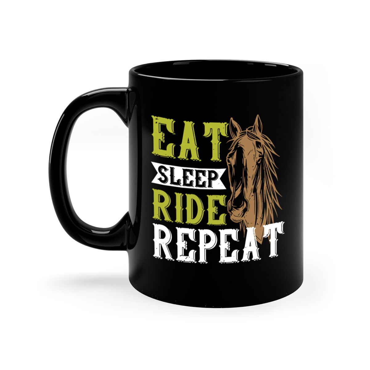 Eat Sleep Ride Repeat Style 7# Mug with a glossy finish and colored handle, available in multiple colors.
