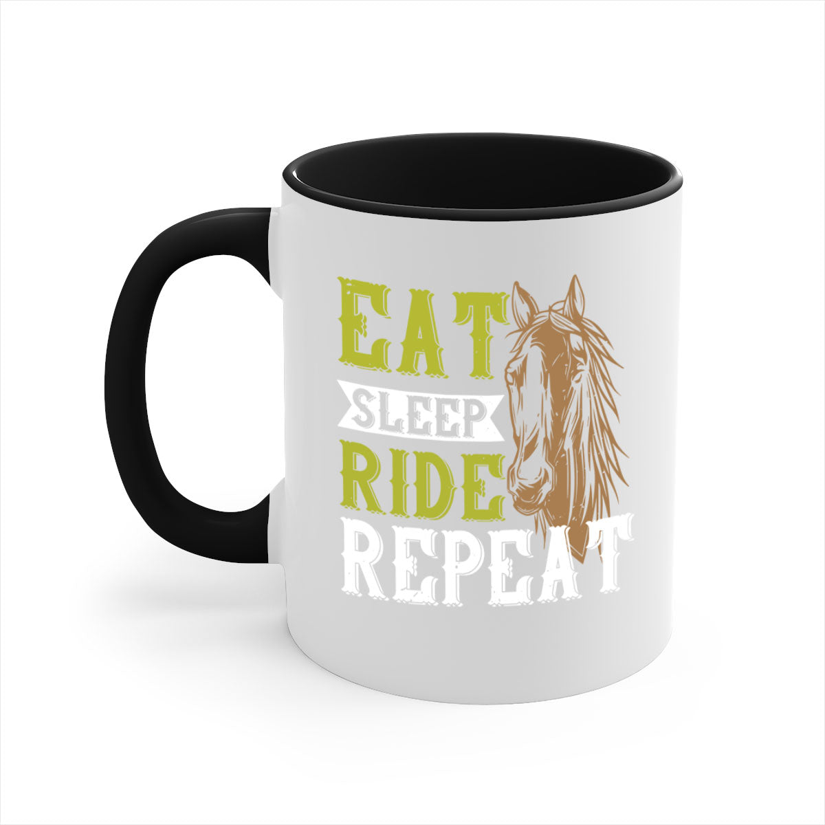 Eat Sleep Ride Repeat Style 7# Mug with a glossy finish and colored handle, available in multiple colors.