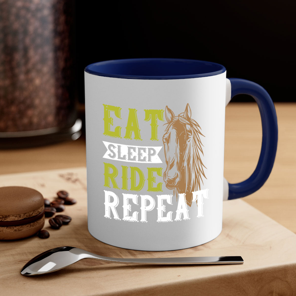 Eat Sleep Ride Repeat Style 7# Mug with a glossy finish and colored handle, available in multiple colors.
