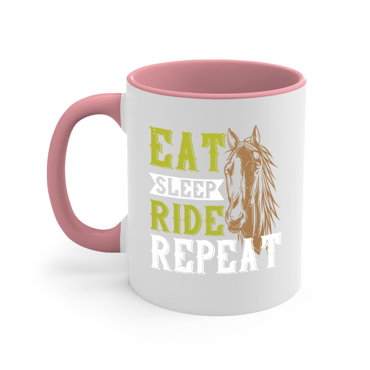 Eat Sleep Ride Repeat Style 7# Mug with a glossy finish and colored handle, available in multiple colors.