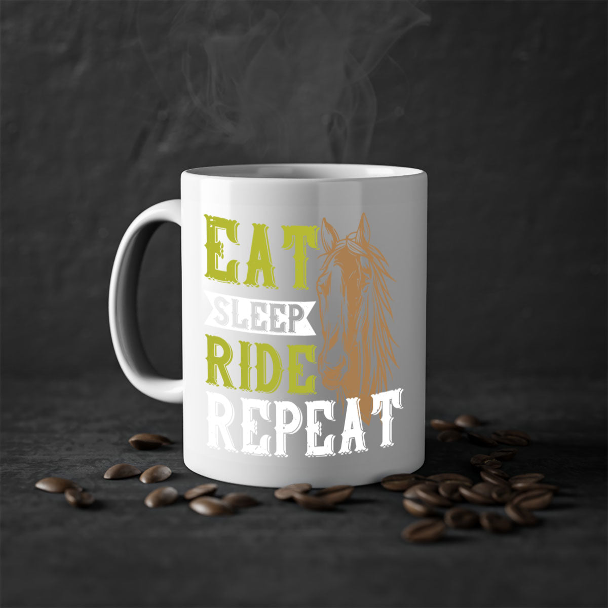 Eat Sleep Ride Repeat Style 7# Mug with a glossy finish and colored handle, available in multiple colors.