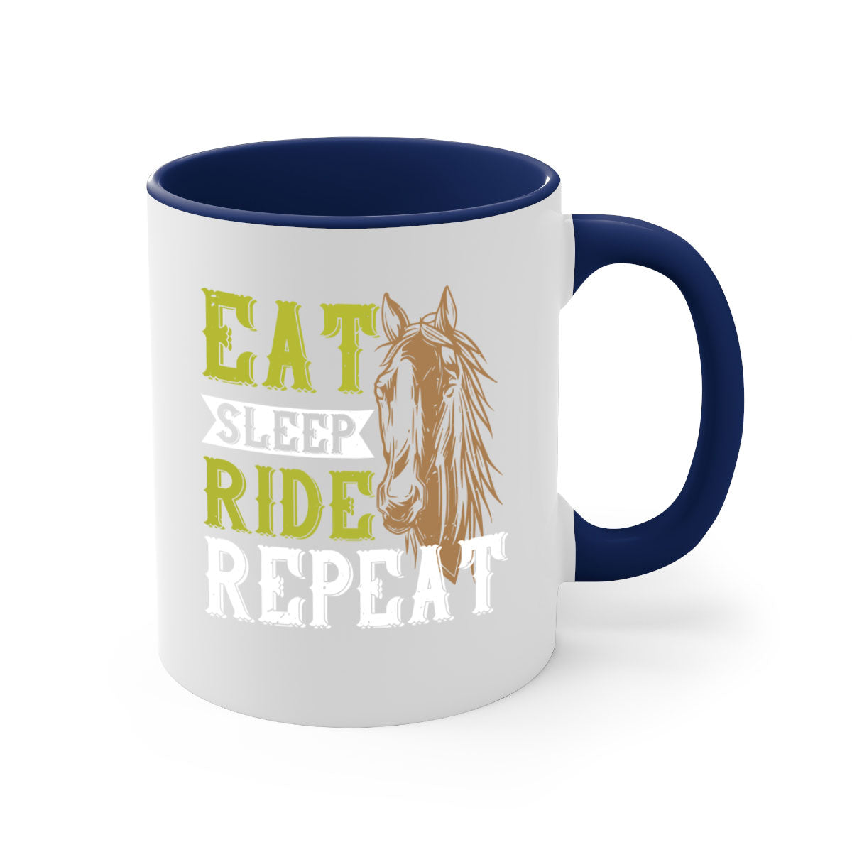 Eat Sleep Ride Repeat Style 7# Mug with a glossy finish and colored handle, available in multiple colors.