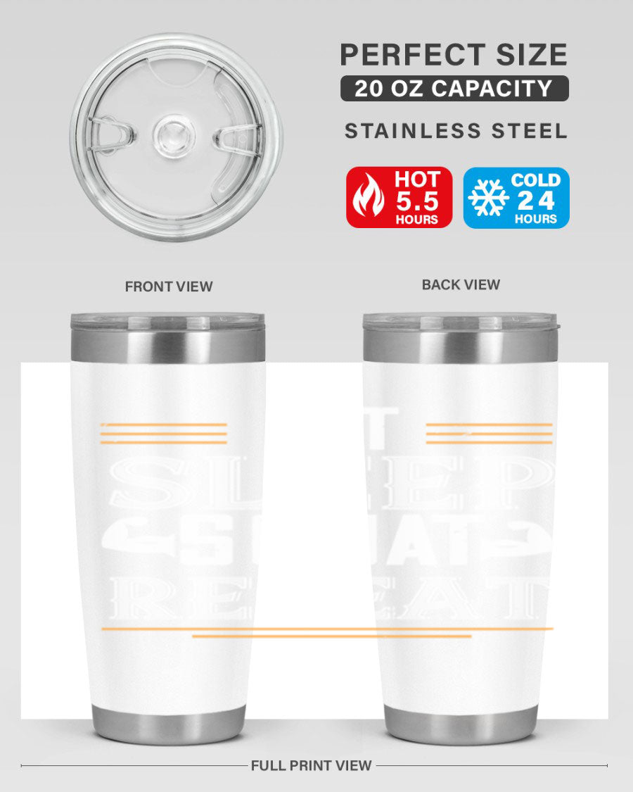 Eat Sleep Squat Repeat 58# gym tumbler in stainless steel with a motivational design, perfect for fitness enthusiasts.