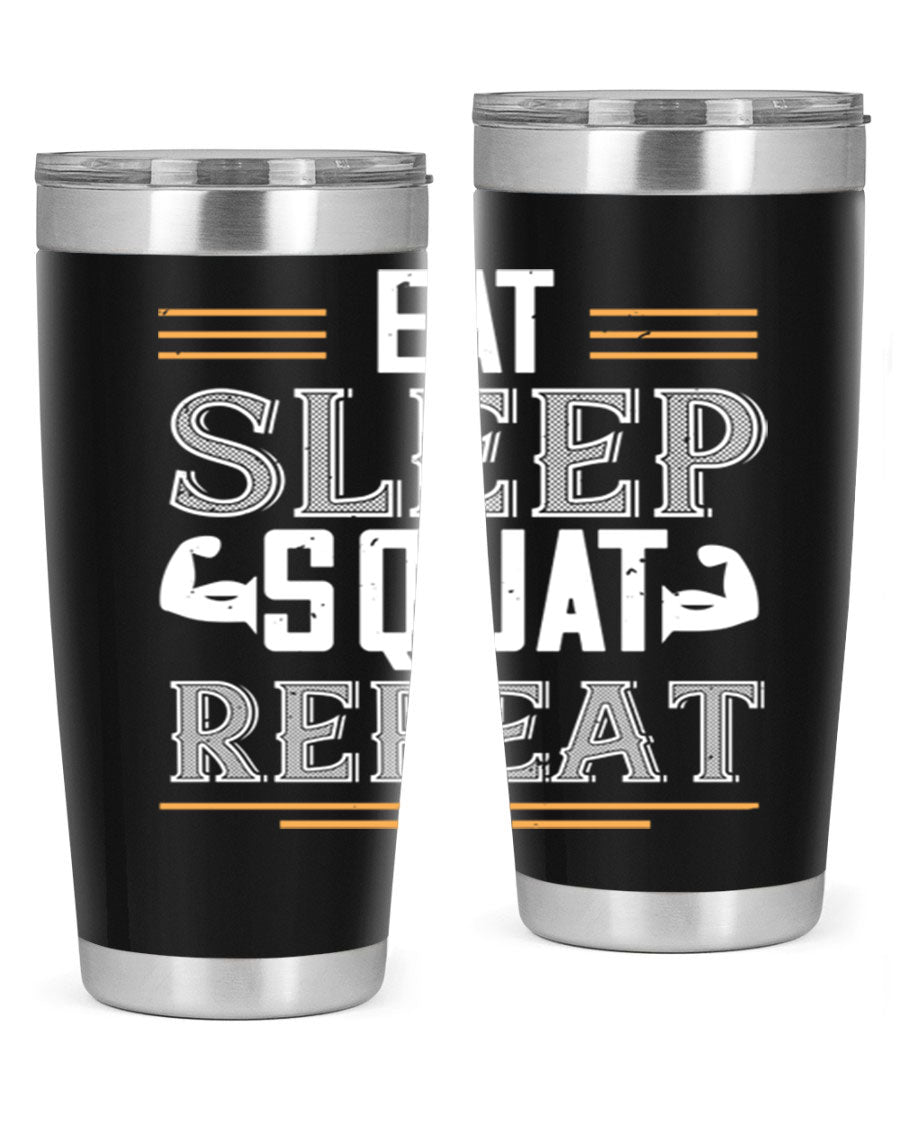 Eat Sleep Squat Repeat 58# gym tumbler in stainless steel with a motivational design, perfect for fitness enthusiasts.