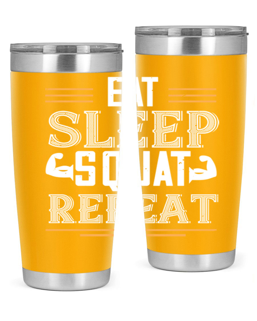 Eat Sleep Squat Repeat 58# gym tumbler in stainless steel with a motivational design, perfect for fitness enthusiasts.