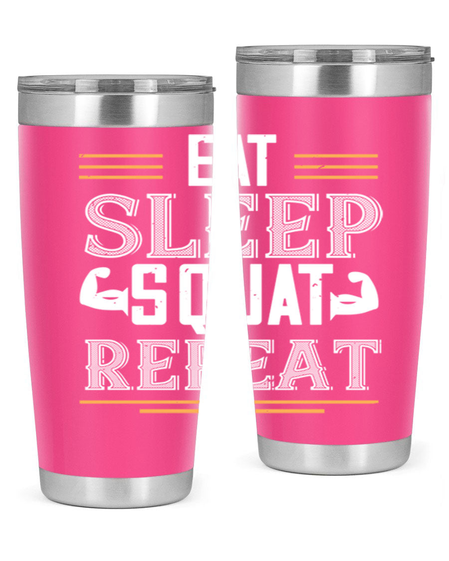 Eat Sleep Squat Repeat 58# gym tumbler in stainless steel with a motivational design, perfect for fitness enthusiasts.