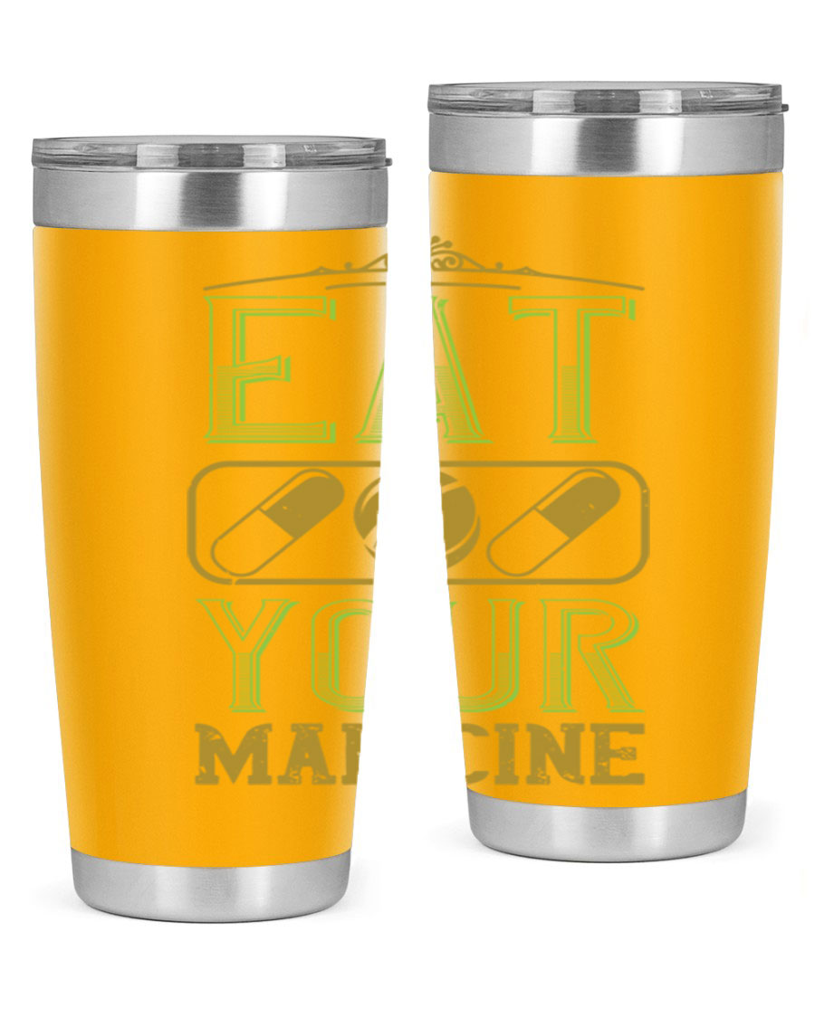 Eat Your Medicine 141# Vegan Tumbler in stainless steel with a vibrant design, perfect for hot and cold beverages.