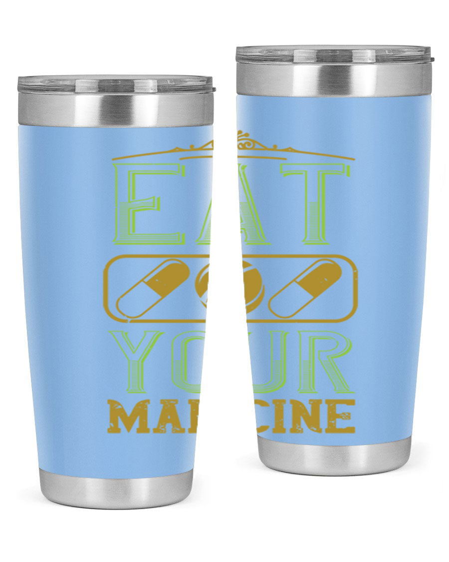 Eat Your Medicine 141# Vegan Tumbler in stainless steel with a vibrant design, perfect for hot and cold beverages.