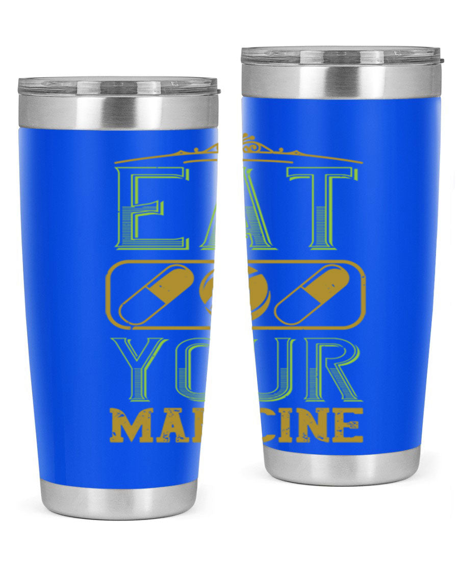 Eat Your Medicine 141# Vegan Tumbler in stainless steel with a vibrant design, perfect for hot and cold beverages.