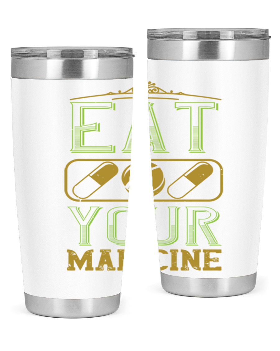 Eat Your Medicine 141# Vegan Tumbler in stainless steel with a vibrant design, perfect for hot and cold beverages.