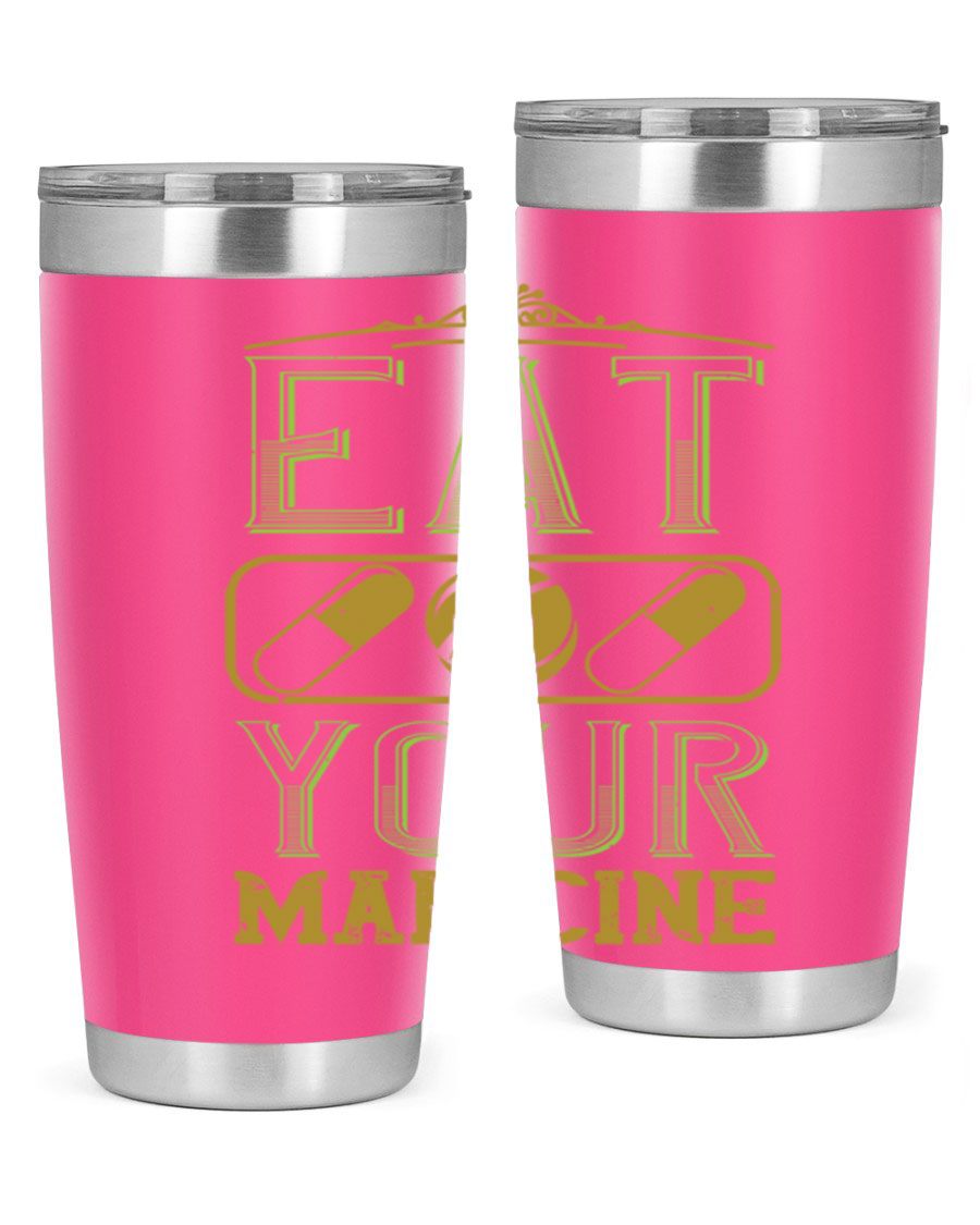Eat Your Medicine 141# Vegan Tumbler in stainless steel with a vibrant design, perfect for hot and cold beverages.