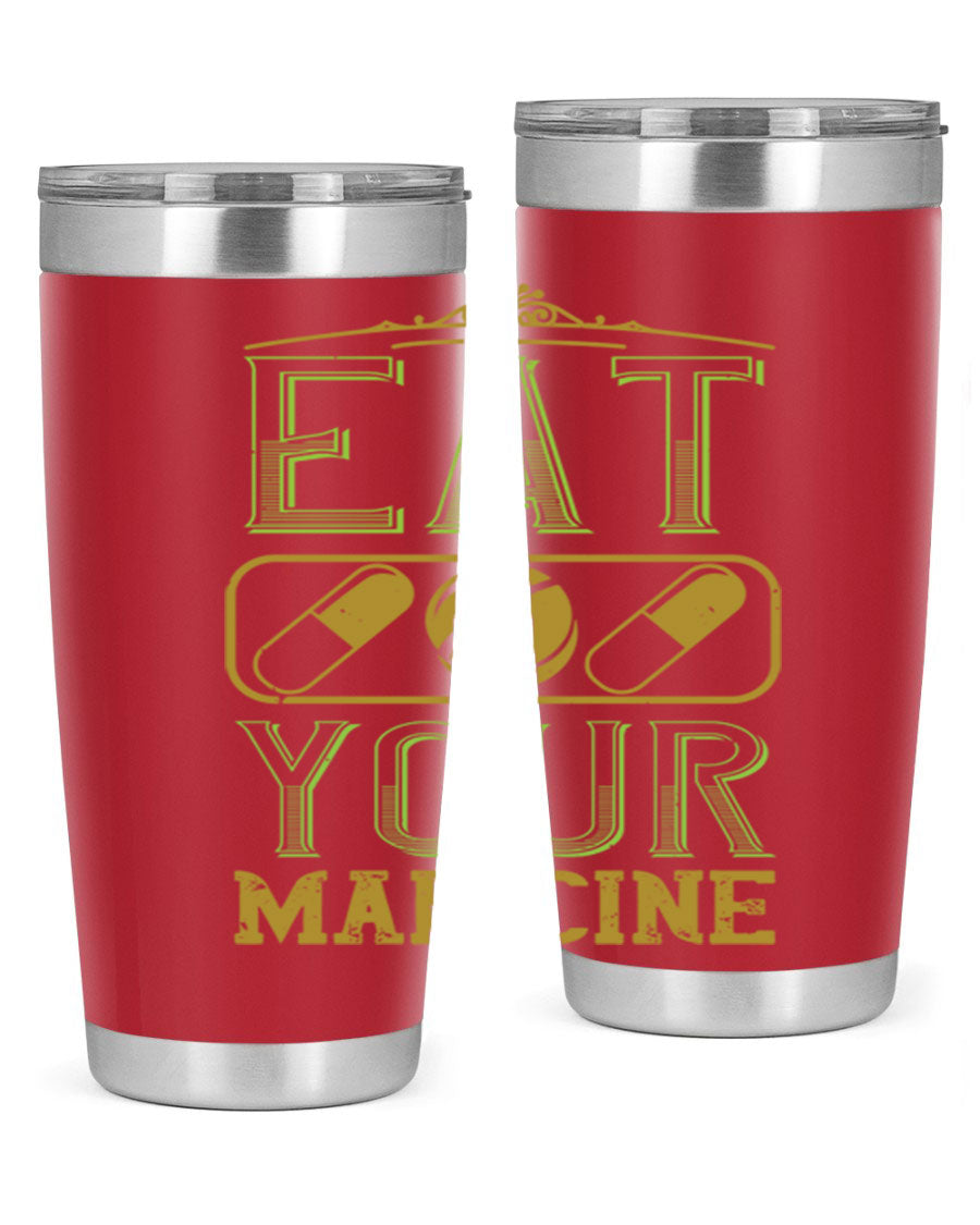 Eat Your Medicine 141# Vegan Tumbler in stainless steel with a vibrant design, perfect for hot and cold beverages.