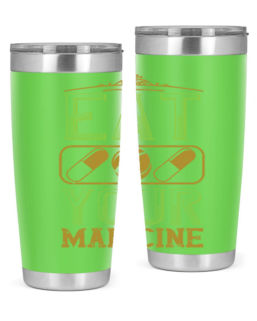 Eat Your Medicine 141# Vegan Tumbler in stainless steel with a vibrant design, perfect for hot and cold beverages.