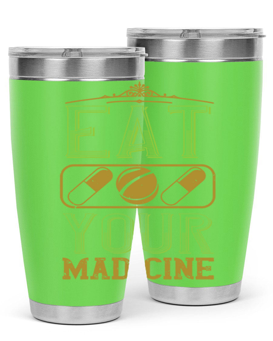 Eat Your Medicine 141# Vegan Tumbler in stainless steel with a vibrant design, perfect for hot and cold beverages.