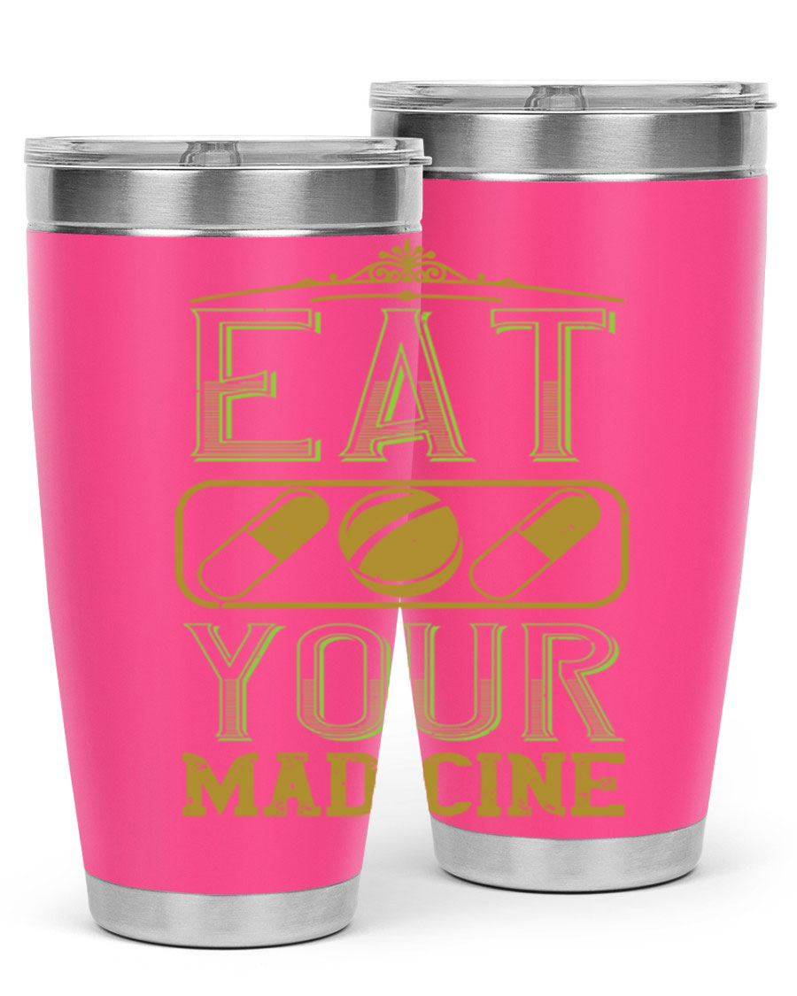 Eat Your Medicine 141# Vegan Tumbler in stainless steel with a vibrant design, perfect for hot and cold beverages.