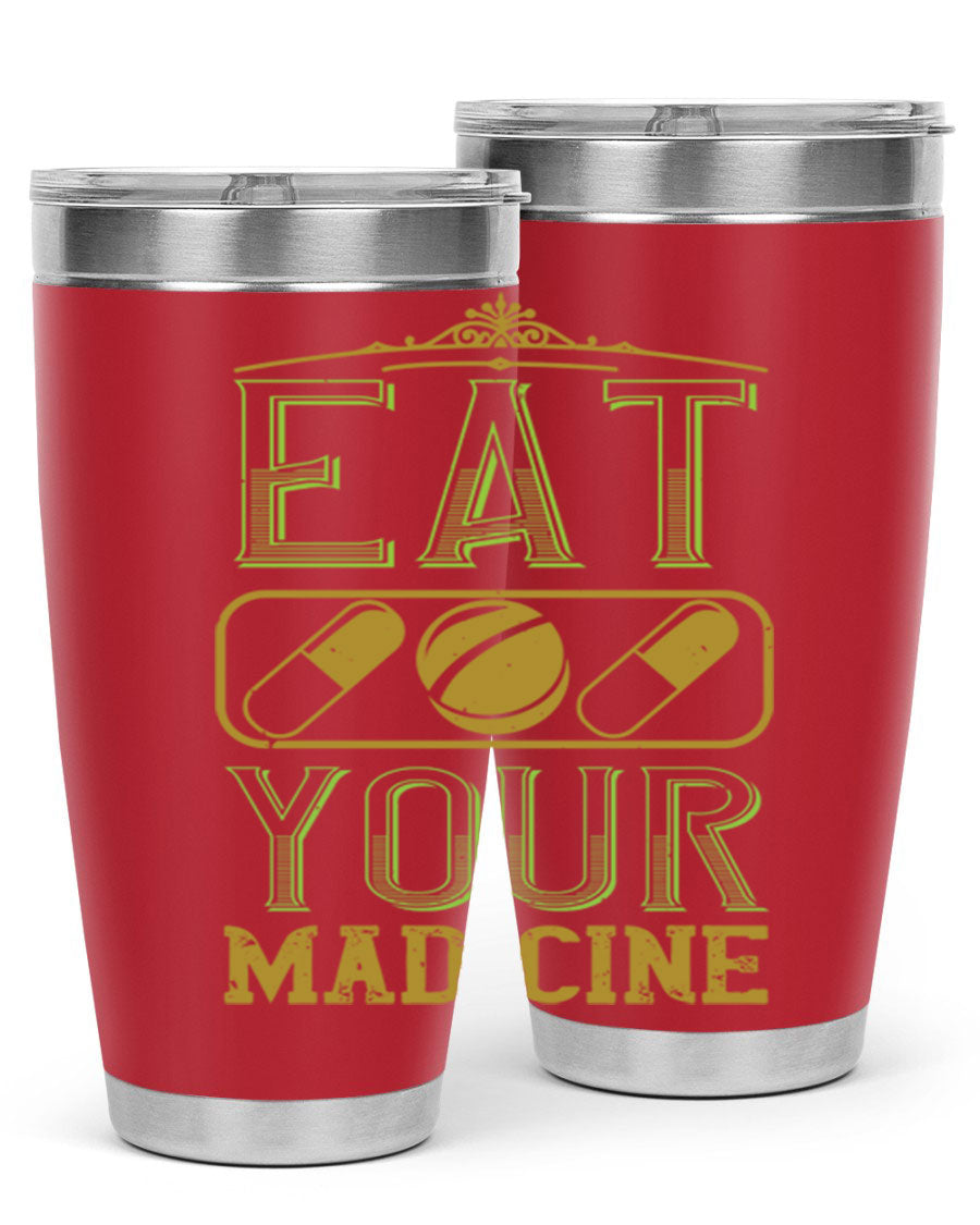 Eat Your Medicine 141# Vegan Tumbler in stainless steel with a vibrant design, perfect for hot and cold beverages.