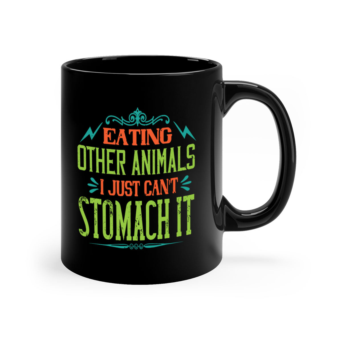 Eating Other Animals 63# Vegan Mug with colorful handle and glossy finish, available in multiple colors and sizes.