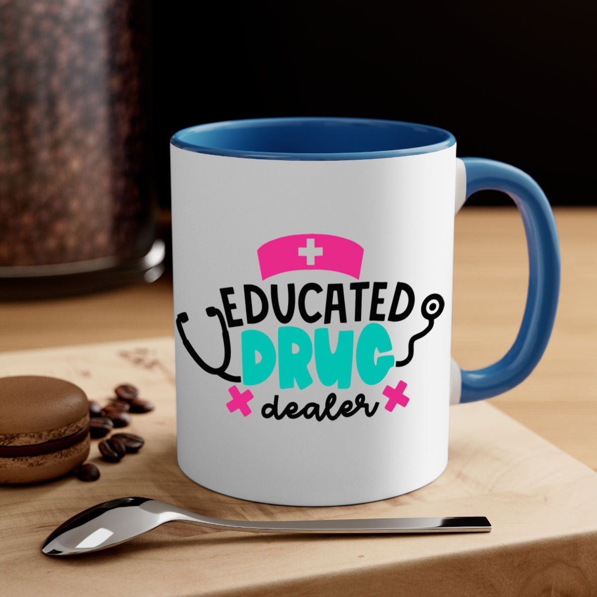 Educated Drug Dealer Style 195# Mug with colorful handle and glossy finish, perfect for coffee and tea.
