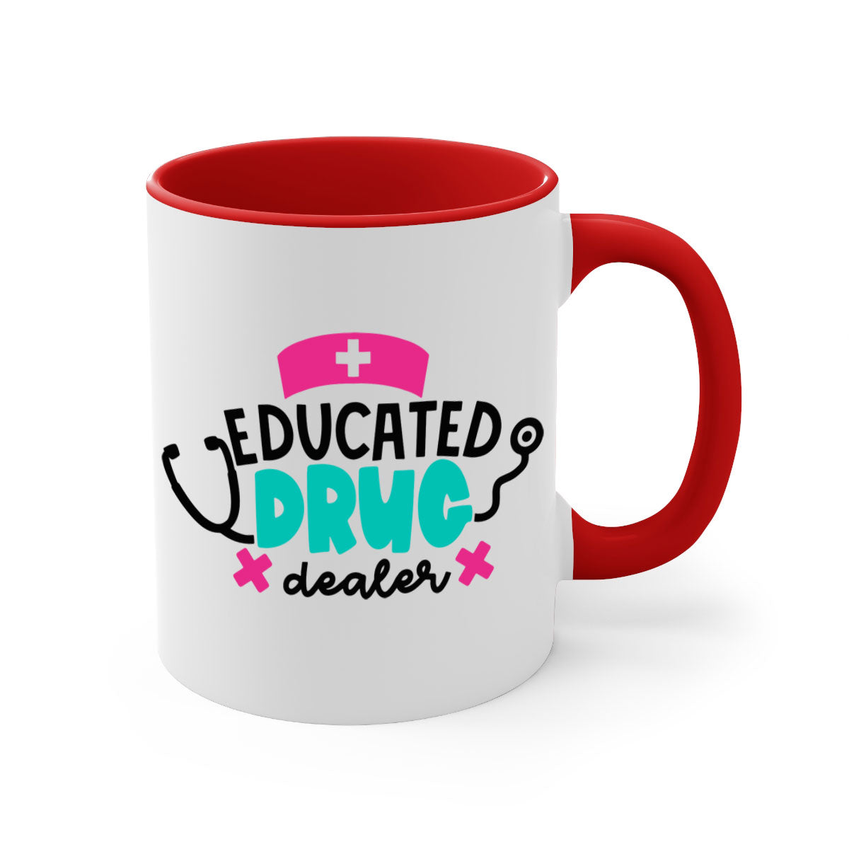 Educated Drug Dealer Style 195# Mug with colorful handle and glossy finish, perfect for coffee and tea.