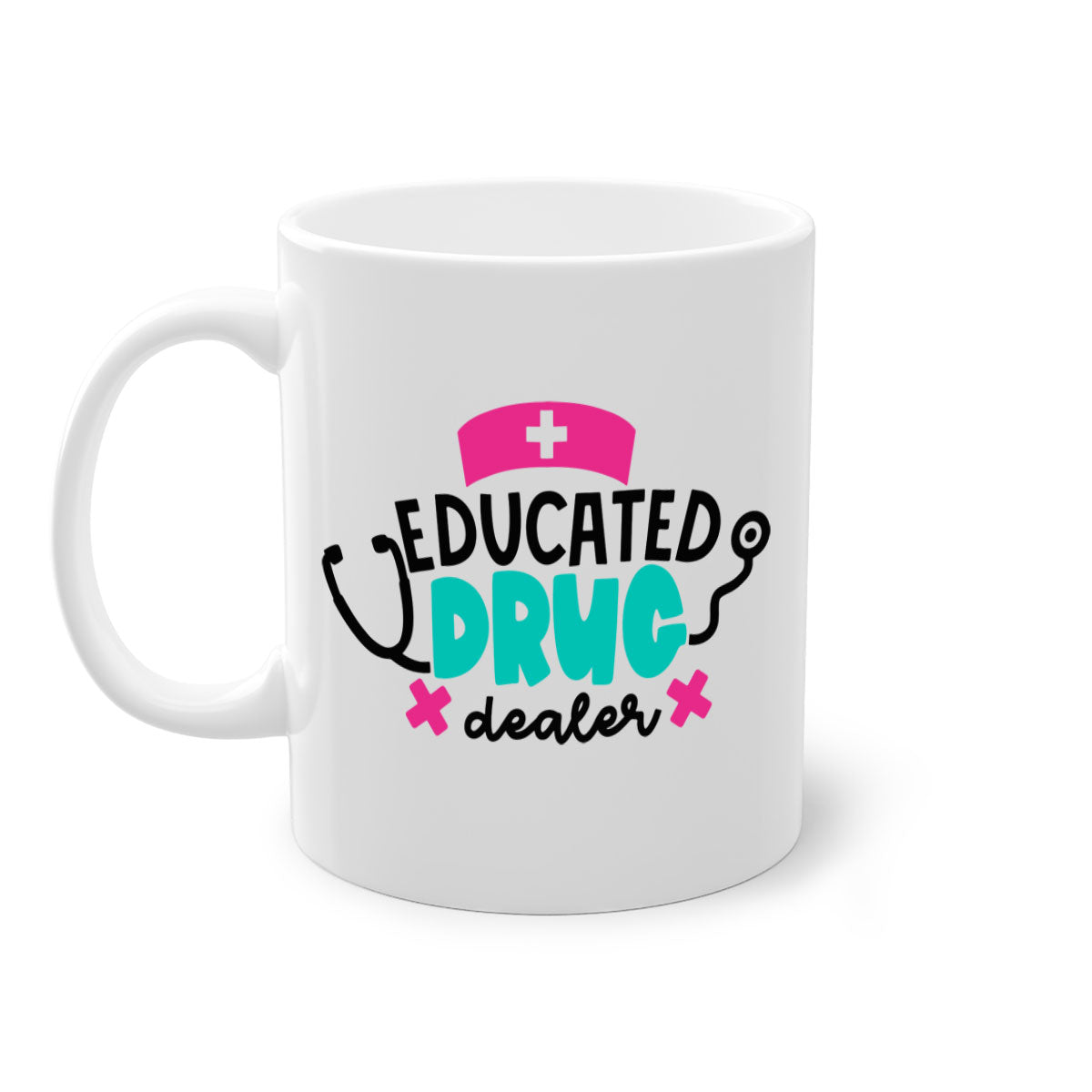 Educated Drug Dealer Style 195# Mug with colorful handle and glossy finish, perfect for coffee and tea.