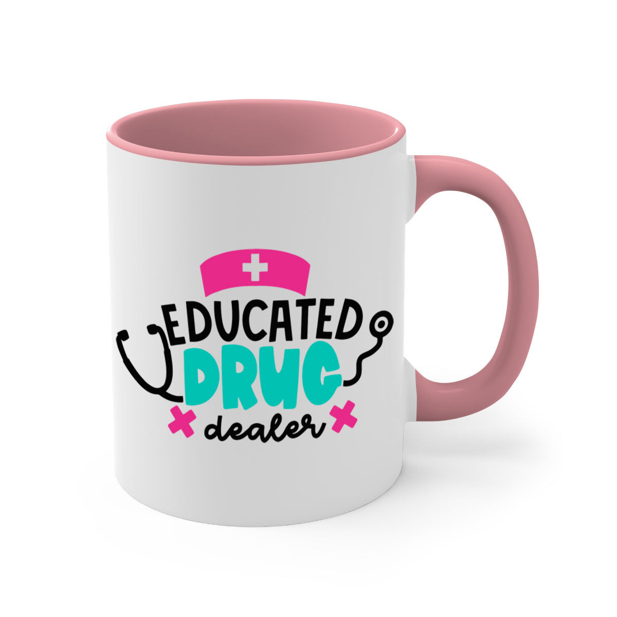 Educated Drug Dealer Style 195# Mug with colorful handle and glossy finish, perfect for coffee and tea.