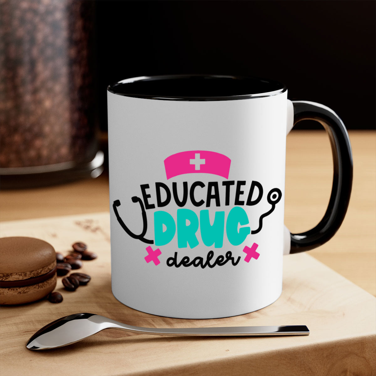 Educated Drug Dealer Style 195# Mug with colorful handle and glossy finish, perfect for coffee and tea.